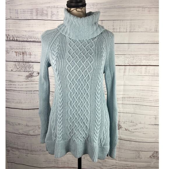 Talbots Cable Knit Sweater Womens Pp Blue Turtleneck Long Slv Cashmere Blend - Picture 1 of 10
